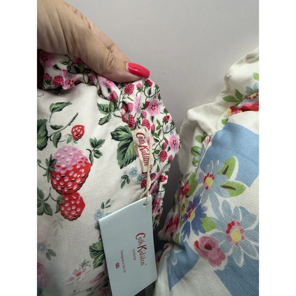 Cath Kidston Of London Pillow Set of 3- Floral Blue Check Rose & Strawberry